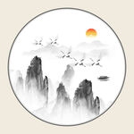  圆形山水装饰画     