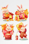 喜庆兔年春节手绘扁平卡通兔子元