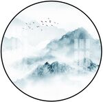 新中式圆形山水画