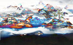 蓝色山水画