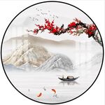 新中式圆形山水装饰画