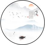 新中式圆形山水装饰画