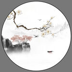 圆形水墨山水