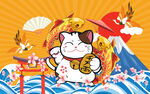 招财猫锦鲤工装背景墙