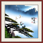 迎客松山水画