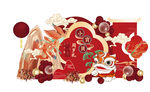 中国风国潮舞狮红色宝宝宴