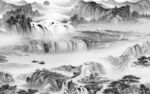 中式 高档灰山水画 tif分层