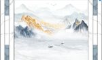 新中式山水画背景墙 小船