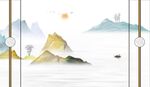 新中式山水画背景墙 小船