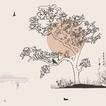 禅境水墨花鸟山水画