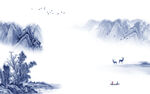 高端 别墅山水墙画 tif分层