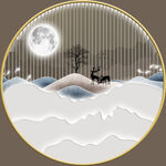 轻奢肌理山水玄关客厅圆框装饰画