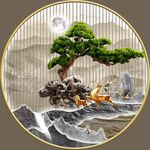 轻奢肌理山水玄关客厅圆框装饰画