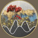 轻奢肌理山水玄关客厅圆框装饰画