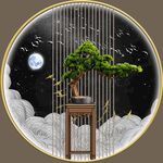 轻奢肌理山水玄关客厅圆框装饰画