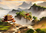 山水仙境背景墙