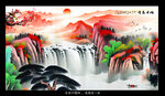 瀑布山水国画