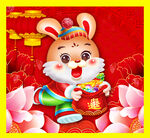 春节可爱兔 送福