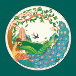 国潮风云南普洱茶孔雀包装插画