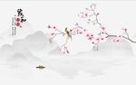 山水画背景墙 粉色兰花