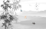 素雅竹子花鸟山水中式背景墙