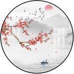 新中式水墨山水圆形装饰画