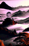 云雾山水画