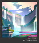 瀑布山水画