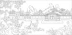 白描古建图 