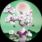 唯美花卉花瓶圆形挂画装饰画