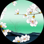 唯美花枝水彩圆形挂画装饰画