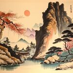 淡雅毛笔山水画