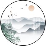 新中式水墨圆形山水装饰画