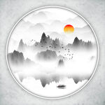 圆形水墨画