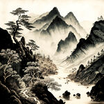 黑白水墨画