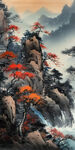 雨后听泉图