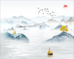 新款爆款山水画电视背景墙