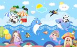 卡通鲸鱼海边儿童背景墙图片