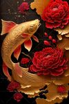 锦鲤牡丹花
