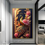 发财孔雀花鸟玄关过道装饰画