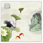 荷花双鱼图