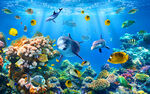 海底世界海洋馆热带鱼海豚背景墙