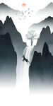 水墨山水流水生财玄关背景墙挂画