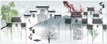 万家灯火徽派建筑背景装饰画