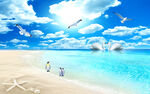 沙滩海景风景画背景墙