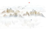 意境水墨山水画背景墙