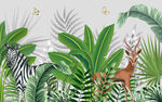 清新热带植物芭蕉叶棕榈叶背景墙