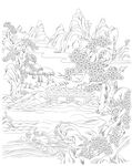 白描古建图 