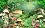 蘑菇梦幻场景风景画背景墙
