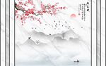 梅花山水背景墙